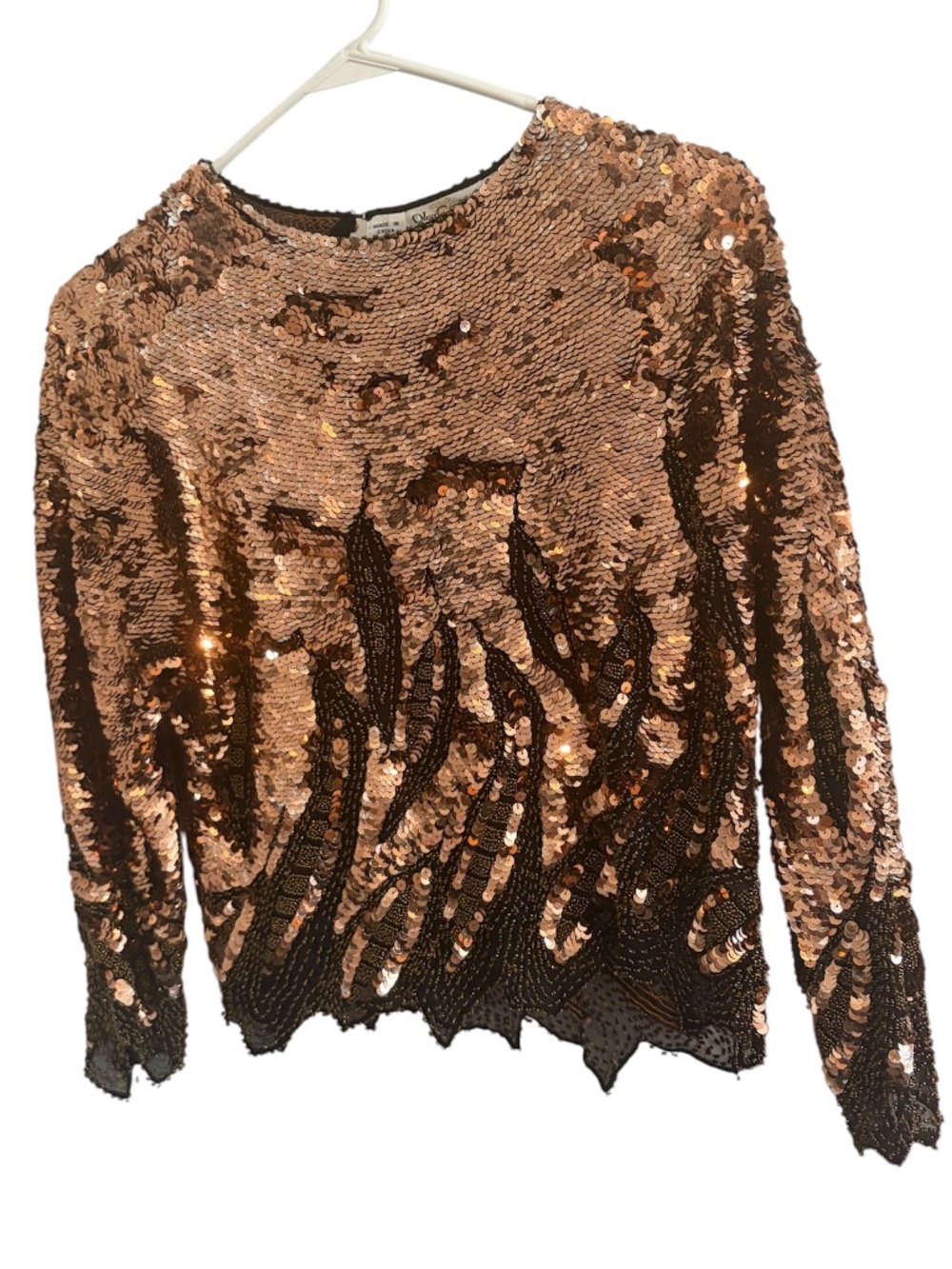 Vintage Oleg Cassini Copper Sequin Shirt 100% Silk | Size Small